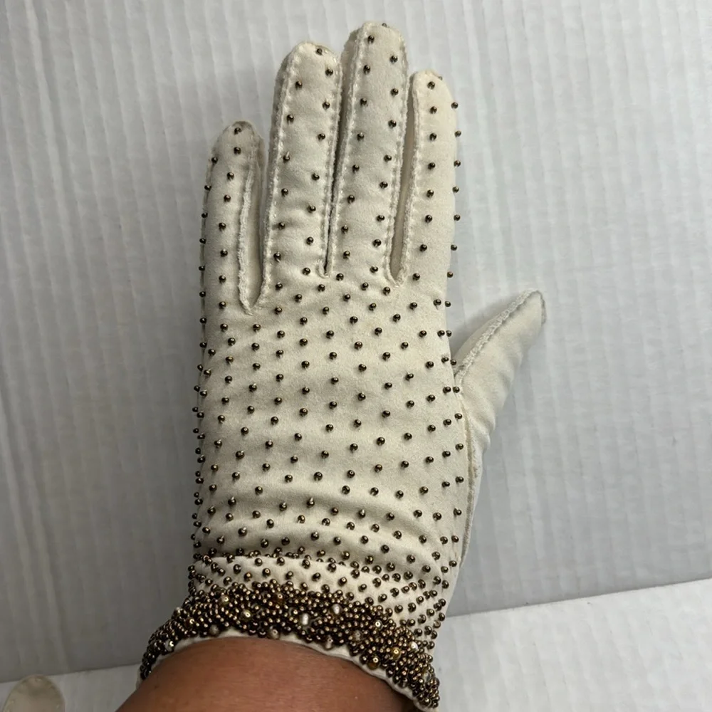 Vintage Double Woven Embroidered Beaded Driving Gloves Day Gloves VERY SMALL